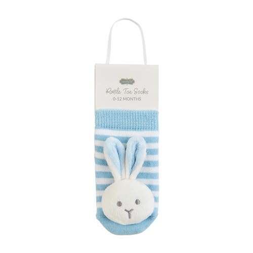 Mud Pie Baby Bunny Rattle Toe Socks, Blue, 0-12M