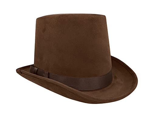 Nicky Bigs Novelties Adult Brown Fake Suede Top Hat - Steampunk Hatter Hats - Magician Halloween Costume Accessory, Brown, One Size