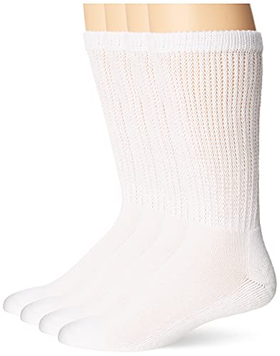 MediPeds Adult Half Cushion Crew Socks, 4-Pairs, White, Large