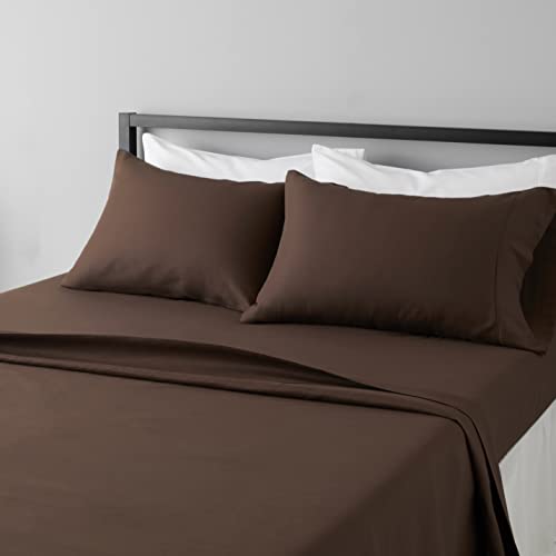 Amazon Basics Lightweight Super Soft Easy Care Microfiber 4-Piece Bed Sheet Set with 14-Inch Deep Pockets, Queen, Chocolate, Solid