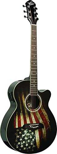 Oscar Schmidt 6 String OG10CE Cutaway Acoustic-Electric Guitar. USA Flag Graphic, Right, (OG10CEFLAG-A)