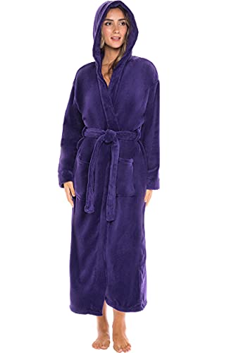 Alexander Del Rossa Women’s Robe, Plush Fleece Hooded Bathrobe with Pockets, Purple, 2X (A0116PUR2X)