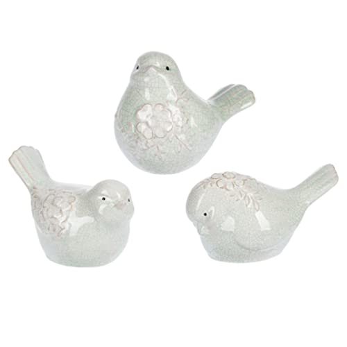 Ganz Bird in Crackle Finish with Flowers, Ceramic, Set of 3