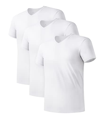 DAVID ARCHY Men's Undershirt Bamboo Rayon Moisture-Wicking White T-Shirts Stretch V-Neck Tees for Men, 3-Pack (XL, White)