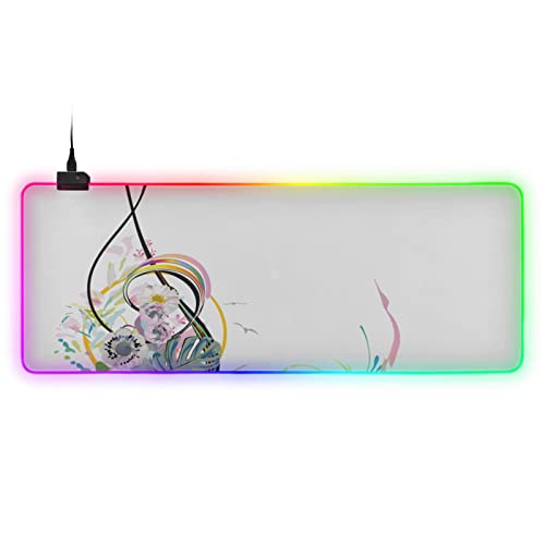 Large RGB Gaming Mouse Pad Abstract Treble Clef Decorated Summer Spring Glowing Extended Mousepad 31.5x11.8in, Soft Anti-Slip Rubber Base Luminous Mouse Mat for Pc Laptop, Gaming, Office, Home