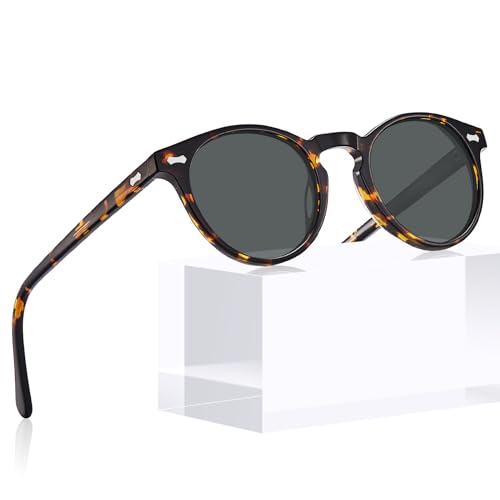 CARFIA Vintage Round Polarized Sunglasses for Women Acetate Frame UV400 Protection Lenses Hand-Crafted Eyewear Tortoise Shell