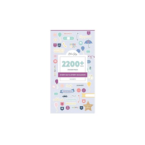 Blue Sky Every Day & Every Occasion 2200+ Sticker Pack, Planner and Calendar Pack, 4.49” x 9.06”, Full Color and Gold Foil, 24 Sheets