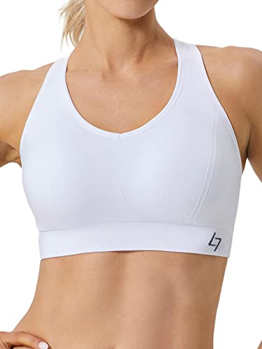 FITTIN Racerback Sports Bras for Women - Padded Seamless High Impact Support for Yoga Gym Workout Fitness White XXXL