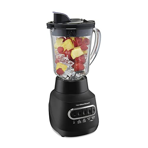 Hamilton Beach 58175 Wave Action Blender for Shakes and Smoothies, Stainless Steel Ice Sabre Blades, 800 Watts, Quiet Design, 40 oz Glass Jar, Black