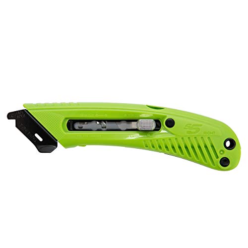 Pacific Handy Cutter S5R Safety Cutter, Right Handed Retractable Utility Knife & Ergonomic Film Cutter, Bladeless Tape Splitter, Steel Guard, Safety & Damage Protection, Warehouse & In-Store Cutting , green