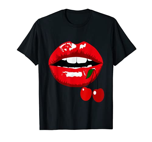 Cherry Biting Lips Pop Art Retro Vintage T-Shirt