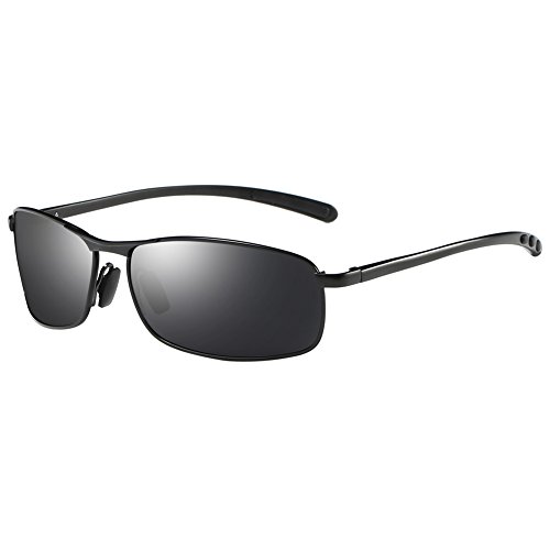 ZHILE Rectangular Polarized Sunglasses Al-Mg Alloy Temple Spring Hinge UV400 Large(Black, Grey)