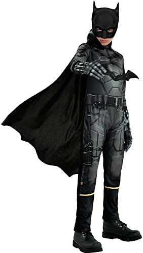 Party City Batman Costume for Boys, The Batman, Includes Cape, Belt, and Mask, Medium