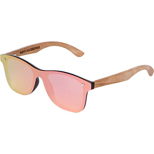 Earth Accessories Premium Wood Sunglasses | Polarized & UV Protection | Flat, One-Piece, Mirrored Lens | Eco-Friendly, Pink