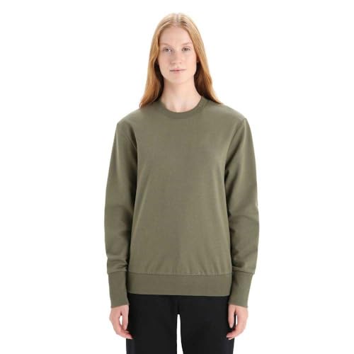 Icebreaker Merino Wool Sweatshirt for Women, Crewneck - Soft, Warm Organic Cotton - Long Sleeve Pullover for Casual Wear, Loden Green, X-Large