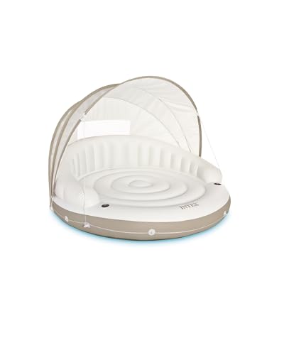 INTEX 58292EP Canopy Island Inflatable Pool Float: Comfortable Lounge Surface – Built-In Cup Holders – Detachable Sunshade – 440lb Max Weight Capacity – 78.5' x 59'