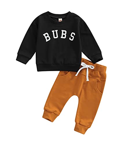 Baby Boys Clothes 3 6 9 12 18 24M 3T Pants Set Hooded Patchwork Hoodie Striped Sweatpants Fall Winter Outfit(Black-Bubs, 6-12 Months)