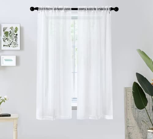 PI Sheer White Curtains 63 Inch Length Short Window Curtains Rod Pocket for Living Room/Bedroom 2 Panels (W52 X L63, Optical White)