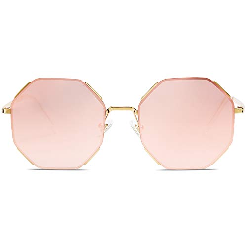 SOJOS Sunglasses for Women Men Classic Retro Polygon Shades UV400 SJ1128 with Gold Frame/Gradient Pink Mirrored Lens