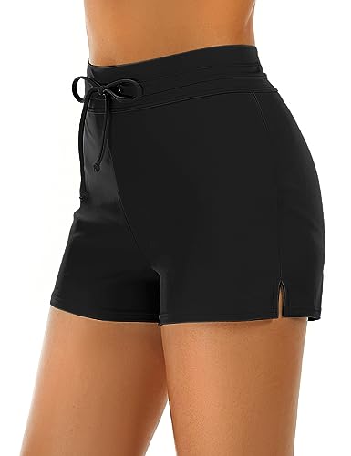 Tournesol Women's Swim Shorts High Waisted Bathing Suit Bottoms Tummy Control Swimsuit Tankini Boy Shorts Black