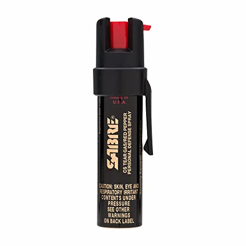 SABRE Advanced Pepper Spray, 3-in-1 Formula Contains Maximum Strength Pepper Spray, CS Military Tear Gas and UV Marking Dye, Compact Belt Clip for Easy Carry and Fast Access, 35 Bursts, 0.67 fl oz