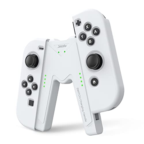JINGDU Switch Joy-Con Charging Grip Compatible with Nintendo Switch & OLED Model, Play While Charging, Portable V-Shaped Switch Joy-Con Controller Charger with Indicators, White