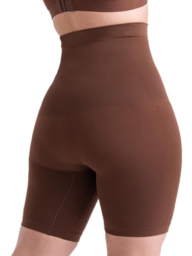 SHAPERMINT High Waisted Body Shaper Shorts - Shapewear for Women Tummy Control Small to Plus-Size, Chocolate 4X-Large