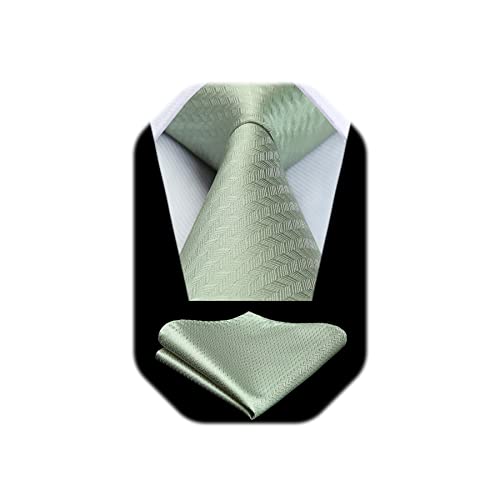 HISDERN Sage Green Ties for Men Wedding Light Green Tie and Pocket Square Set Mens Mint Green Silk Neckties Handkerchief Formal Business Necktie