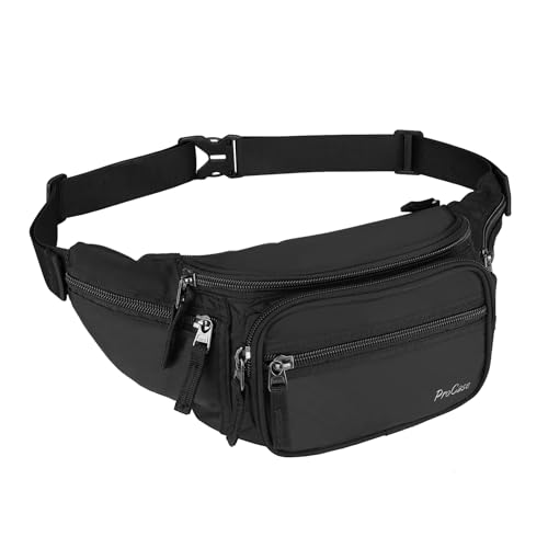 ProCase Fanny Pack Waist Packs for Men Women, Waist Bag Hip Pack for Travel Hiking Running Outdoor Sports -Black, M