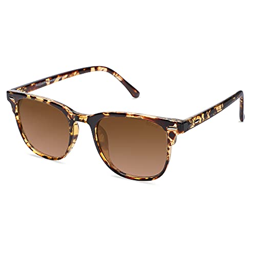 SOJOS Retro Vintage Square Polarized Sunglasses for Women Men UV Protection Lens TR90 Frame Sunglasses SJ2112 with Brown Tortoise Frame/Brown Grading Lens