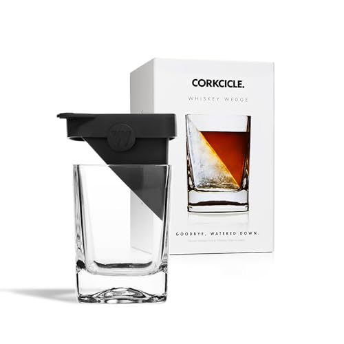 Corkcicle Premium 9 oz Double Old Fashioned Whiskey Glass with Silicone Ice Mold, Perfect for Chilling Whiskey, Bourbon, Tequila, Scotch, Mocktails, Original Whiskey Wedge, Holiday Gifts