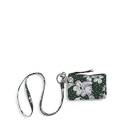 Vera Bradley Women's Cotton Collegiate Zip ID Case and Lanyard Combo (Multiple Teams Available), Michigan State University Dark Green/White Rain Garden - Recycled Cotton, One Size