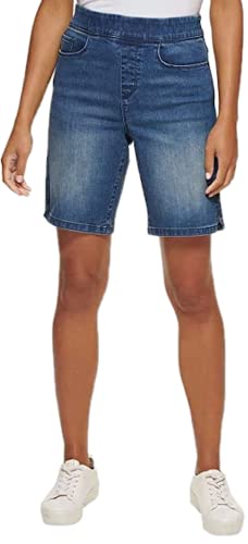DKNY Jeans Womens Lightweight Pull On Bermuda Short (Large, Light Wash Denim)