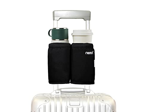 riemot Luggage Travel Cup Holder Free Hand Drink Carrier - Hold Two Coffee Mugs - Fits Roll on Suitcase Handles - Gifts for Flight Attendants Travelers Accessories Black 2