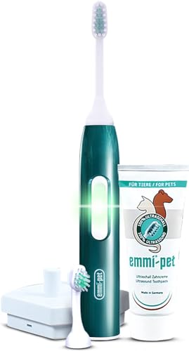 Emmi-pet Electric Toothbrush Set 1.0 for Pets. 100% Ultrasound deep-Cleans Completely Silent and Without Brushing. Fights Plaque, Tartar, Gum Disease and Bad Breath. Rechargeable.