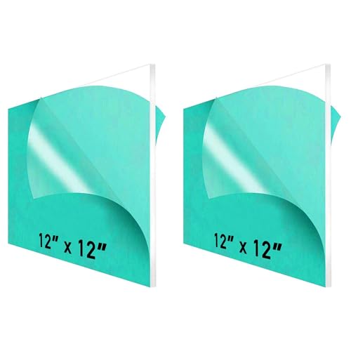 12 x 12” Clear Acrylic Sheet Plexiglass (2-Pack) – 1/4” Thick; Use for Craft Projects, Signs, DIY Projects and More; Cut with Cricut, Saw or Hand Tools – No Knives