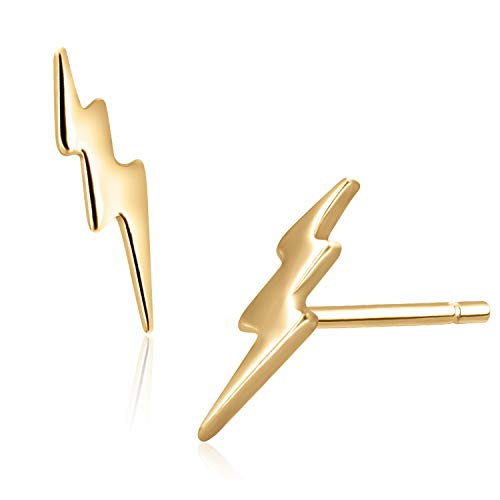 18K Gold Vermeil Tiny Gold Lightning Bolt Stud Earrings