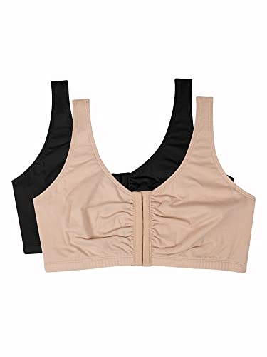 Fruit of the Loom Women's Front Close Builtup Sports Bra, Sand/Black 2-Pack, 42