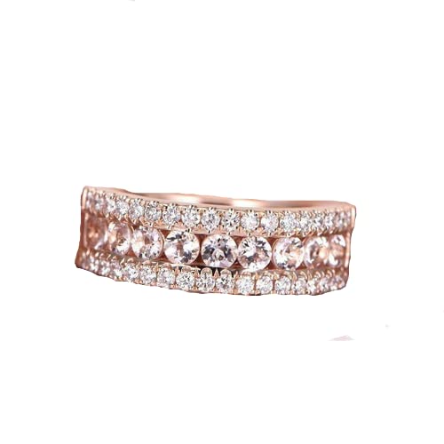 BeBold 2ct Round Cut Peach Created Morganite Half Eternity Wedding Band Ring Rose Gold Plated