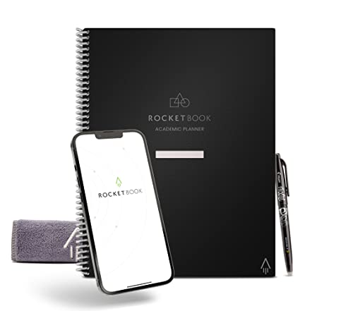 Rocketbook Reusable Academic Planner for Students and Teachers, Includes 13 page types, Black Cover, Letter Size