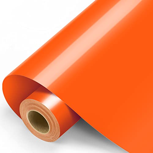 Orange Permanent Vinyl - 12'x11FT Orange Adhesive Vinyl Roll for All Cutting Machine, Permanent Outdoor Vinyl for Decor Sticker, Car Decal, Scrapbooking, Signs, Glossy & Waterproof