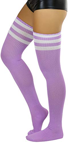 ToBeInStyle Women's Athlete Acrylic Thigh Hi With Striped Top - Lightpurple/Whi