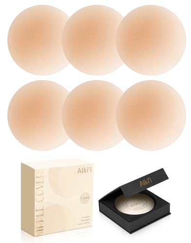 Alki'i Nipple Covers Pasties 3 Pairs, Sticky Bra No Show,Silicone Adhesive Strapless Bra, Reusable Breast Petals for Women