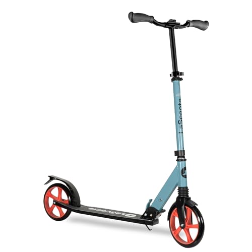 LaScoota Kick Scooter for Adults & Teens. Perfect for Youth 12 Years and Up and Men & Women. Lightweight Foldable Adult Scooter with Large 8” Wheels 220lbs (Regular (Teen), Fusion Blue)