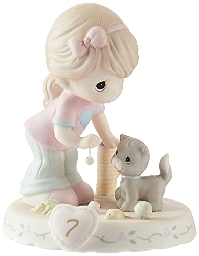 Precious Moments Growing in Grace Age 7 | Brunette Girl Bisque Porcelain Figurine | Birthday Gift | Birthday Collection | Room Decor & Gifts | Hand-Painted