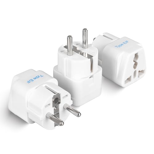 Ceptics Travel Adapter, 3 Pack - Type E/F Outlet, Grounded European Plug for USA, Norway, Spain, Greece, Russia, Iceland, Korea - Compact Heavy Duty