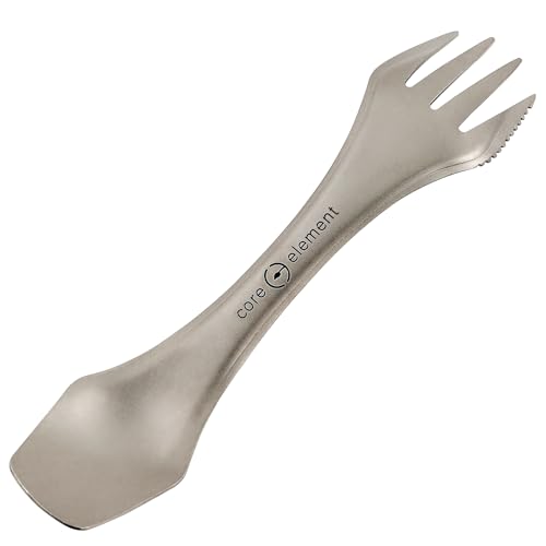 Core Element 100% TITANIUM SPORK 3-in-1 Lightweight Bushcraft Eco-friendly Durable Spoon-Fork-Knife Survival Utensil Tool for Camping, Backpacking, Travel (Pack of 1)