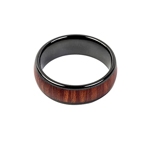 hecere Wood Color Inlay Engagement Ring With RFID ID Access Control Card Function Comfortable Ceramics Wedding Band for Men Women(Blank ID wood 22mm)