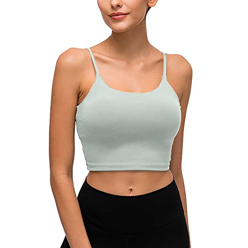 Women's Sexy Back Sports Bra Gathering with Chest Pad Gym Sling Yoga Tank Top Wireless Padded Bra Yoga Workout Crop Top Mint Green