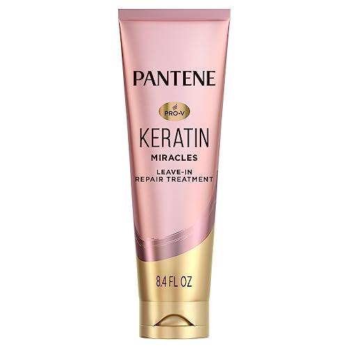 Pantene Keratin Leave-In Conditioner, Protein Treatment, with Argan Oil, Repairs Split Ends, Protects Hair from Damage, for Dry Damaged Hair, Safe for Color Treated Hair, Formaldehyde Free, 8.4oz